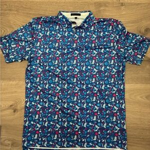 Black Quail Men’s Blue Western Rodeo Texas Themed Polo, Size L